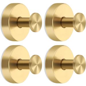 Gold Suction Cup Hooks for Shower Stainless Steel, Gold Suction Hooks for Shower Wall Hangs 11lbs, Bathroom, Kitchen, Glass Door, Mirror, Tile, Loofah, Towel, Coat, Bath Robe, Brushed Gold 4 Pack
