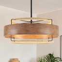 24" Farmhouse Rattan Chandelier 4-Light Boho Wood Texture Chandelier