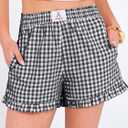 ANRABESS Boxer Shorts for Women,Gingham Plaid Elastic Waist Ruffle,Perfect for Lounge,Pajama&Sleep,Cute Casual Summer Bottoms (M)