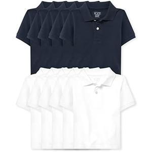 The Children's Place Baby and Toddler Boys Short Sleeve Polo Shirt, 6-9 Y M, Navy Blue and White, 10 Pack