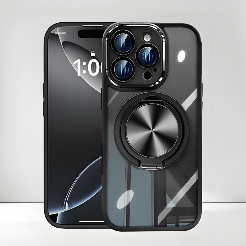 Magnetic Case for iPhone 16 Pro with 360Rotating Hidden Metal Kickstand Compatible with MagSafe Full Camera Protection Shockproof Phone Case for iPhone 16Pro 6.3" -Elegant Black