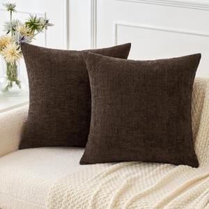 MIULEE Chenille Fall Euro Pillow Covers Chocolate Brown 24x24 Pack of 2 | Soft Modern Fall Decor, Classic Decorative Pillows, Solid Dyed Cases, Couch Cushion Covers for Sofa Bed Living Room