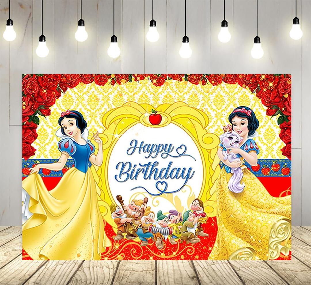 Yellow Backdrop for Birthday Party Supplies Snow White Photo Backgrounds Princess Snow White Birthday Theme Baby Shower Banner 59x38in