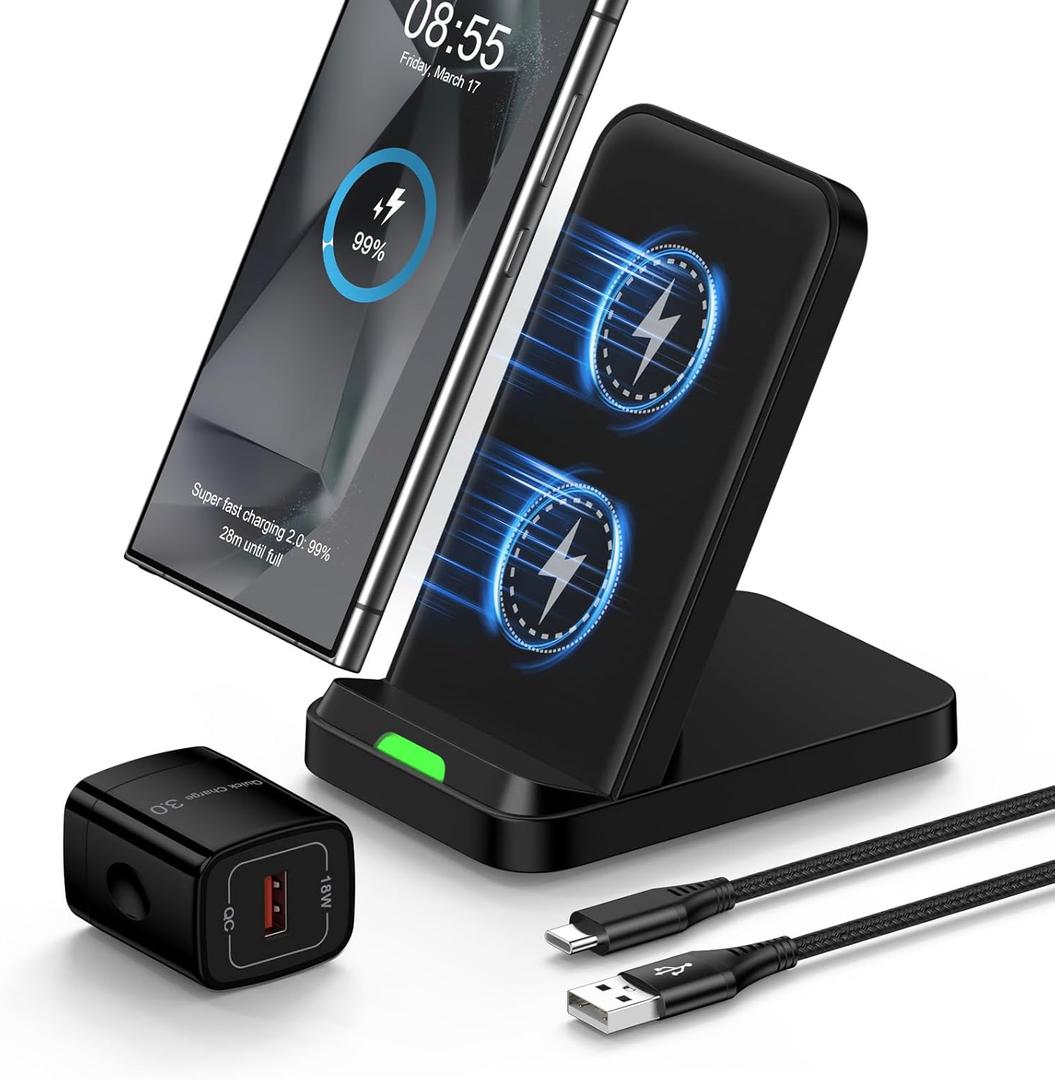 15W Pixel Wireless Fast Charging Stand for Pixel 9a/9 Pro XL Fold/8Pro/8a/8/7a/7 Pro, Android Wireless Phone Charging Pad Fast Charging Station with Adapter for Samsung S25 Edge/S25 Ultra/S24 FE/S23 (Black)