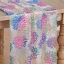 3 x Artoid Mode Multicolor Gold Dahlia Flower Gauze Table Runner 120 Inch 10FT, Glitter Metallic Foil Sheer Cheesecloth Dining Holiday Table Decor for Home Party