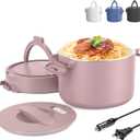 Electric Lunch Box, Portable Food Warmer for Car, Truck, Office, 12V 24V 110V Adapter, Leak Proof, 304 Stainless Steel Container, SS fork & Spoon and Carry Bag (Pink)
