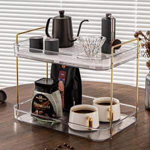 Coffee Bar Accessories, Station Organizers,Large Capacity Storage with Drain Board,Whisky Tray,Mug Tea Cup Holder Coffee Bar Organizer,White Clear (14.5" x 10" x 11.2")