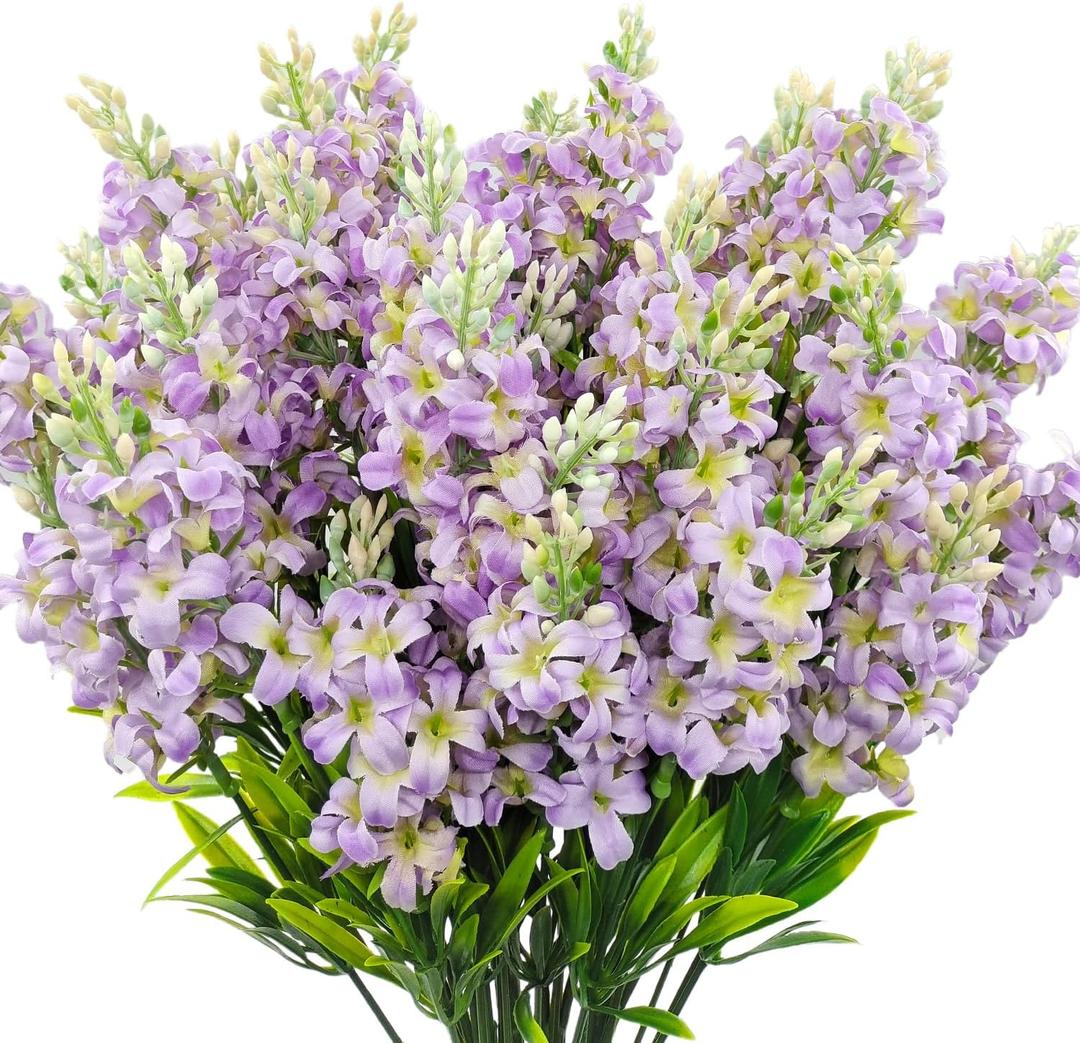 6 Bundles Artificial Lilacs Flowers Fake Silk Flower Faux Plastic Plant Floral Arrangement for Home Indoor Outdoor Garden Window Box Porch Pots Patio Planters Table Vase Decor (Purple)