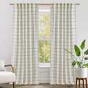 NICETOWN Buffalo Plaid Curtains 96 inch Long, Farmhouse Rustic Linen Window Treatment Covering for Laundry Bedroom Living Room Window Cafe Curtains, 1 Pair, 52" W x 96" L, White