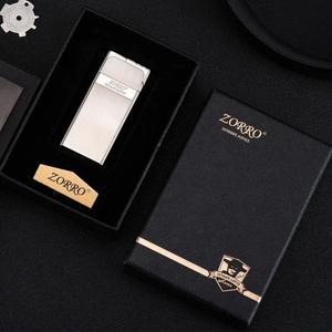 ZORRO 636 Windproof Metal Lighter  Ultra-Thin Refillable Butane Design, Grinding Wheel Ignition, Assorted Colors with Gift Box 642B-Silver (Box)