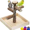 BNOSDM Portable Bird Perch Stand with Potty Tray, Natural Wood Tabletop Training Gym Parrot Playground Toy for Budgies, Cockatiels, Lovebirds,Conures Canaries