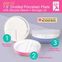 Elk and Friends Kids 7.8 Porcelain Divided Plates with Silicone Sleeves + Lids | Suitable for Babies/Kids/Toddlers | Microwave & Dishwasher Safe | Non Slip | Snack Dishes