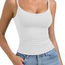 PINKMSTYLE Women's Basic Double Lined Scoop Neck Tank Tops Adjustable Cami Tank Summer Sleeveless Tops (White, XS)
