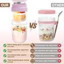 16oz Overnight Oats Jars, Yogurt Containers with Lids and Folding Spoons, 4 Pack Leak-Proof Wide Mouth Mason Jars Divided Compartments for Fruit & Nuts, Glass Jars with Measure Marks for Cereal Salad