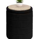 ZOLANOful 18" Tall Round Boucle Storage Ottoman, Sherpa Teddy Fabric Ottoman Footstool with Wooden Tray Reversible Lid, Folding Footrest with Storage for Living Room, Bedroom, Dorm, Black