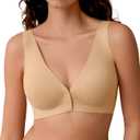Front Closure Bras for Women - Wireless Deep V Plunge Seamless Padded Bras Comfortable Soft Mastectomy Bra No Underwire (X-Large, Nude)