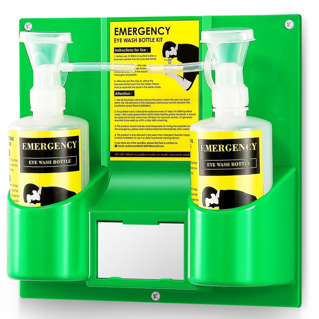 CGOLDENWALL Portable Eye Wash Station Wall Mounted Eyewash Station Emergency Eye Wash Kit, 2 * 16.09oz Eyewash Bottle, No Eyewash Solution, with a Free Eyewash Sign