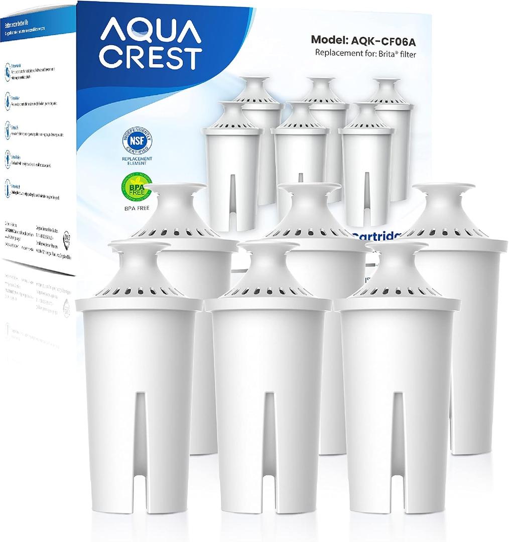 AQUA CREST CF06A Replacement for Brita Filter, Brita Water Pitchers and Dispensers, Classic OB03, Mavea 107007, and More, NSF Certified Pitcher Water Filter, 1 Year Filter Supply, 6 Pack