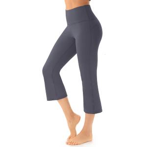 AFITNE Women's Yoga Pants Bootcut Workout Leggings Flare Casual Lounge Pants with Pockets High Waist and Tummy Control, Large, Z Capris Grey