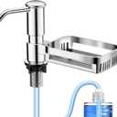 Kitchen Sink Soap Dispenser with 40" Extension Tube, Built-in Countertop Dish Soap Pump with Sponge Holder, ABS Smooth Pump Head, Under-Sink Bottle Connection Kit for Less Refills
