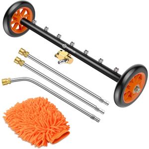 VIGRUE 2-in-1 undercarriage Pressure Washer Attachment,24 Inch Pressure Washer Water Broom with 7 Nozzles,Under Car Washer Cleaner with 3 Pieces Extension Wand,4000 PSI,Orange