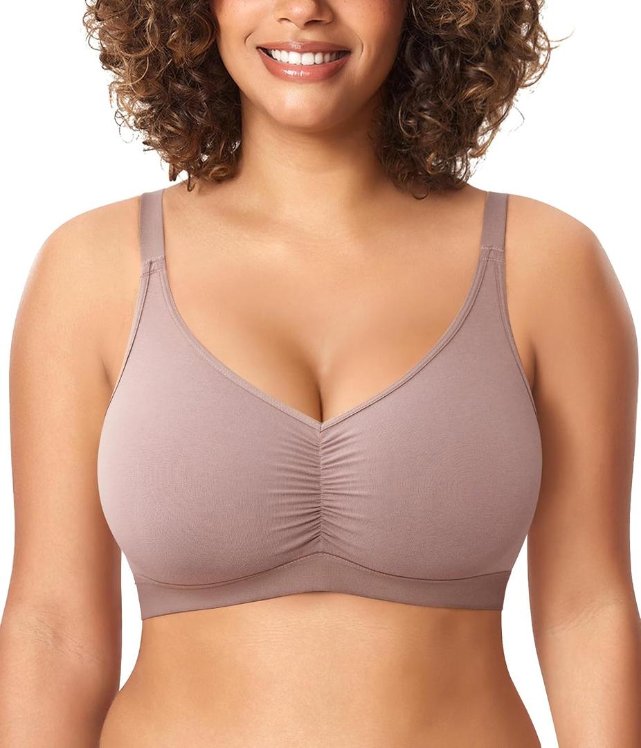 BRABIC Wireless Bras for Women Full Coverage Comfortable No Underwire Everyday Bras Comfort V Neck Push Up Bralettes (Beige, S)