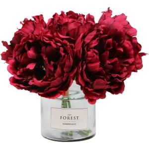 Tinsow Burgundy Artificial Peony Flowers for Halloween Home Decoration, 5 Pcs Red Faux Peonies for Fall Decoration, Silk Flowers Bouquet (5, Maroon)