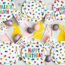 Happy Birthday Decorations: Happy Birthday Party Supplies Set with Birthday Dots Design- Includes Disposable Paper Birthday Plates and Napkins, Cups, Tablecloth, and Banner for decorations, Serves 25.