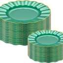 60pcs Green Plastic Plates with Gold Rim, Clear and Gold Plate, Green Diposable Plates Include 30 Dinner & 30 Dessert Plate for Party Wedding