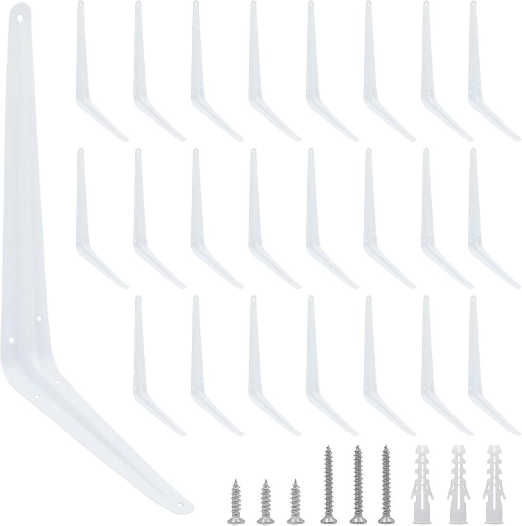 24Pcs 12 x 10 Inch White Shelf Brackets, Heavy-Duty Metal Steel Corner L Brackets for Shelves Shelf, Bookshelf, Garden Boards, Wall Hanging Shelves Decoration Clapboard