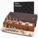 15 Inch Walnut Chess Board Set for Adults Kids Metal Chess, Folding Portable Travel Chess Game for Tournament Professional Beginner with Manual