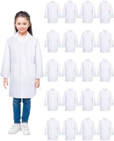 Newcotte Unisex Kids Lab Coat Bulk Halloween Children Science Doctor White Toddler Costume Boys Girls Cosplay School XL 20 PCS