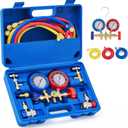 Orion Motor Tech AC Gauges, AC Manifold Gauge Set for R134a R12 R502 Refrigerant, 3 Way Car with 5FT Hoses Couplers & Adapter, Puncturing & Self Sealing Can Tap Freon Charge Kit