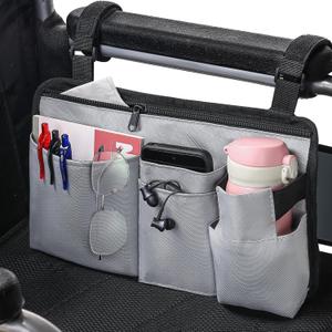 CTWWFS Upgrade Wheelchair Side Bag with Cup Holder, Armrest Accessories for Wheelchair, Rollator, Walker, The Perfectly Organized to Free your Hands and Bring you A Wonderful Life Experience (Gray)