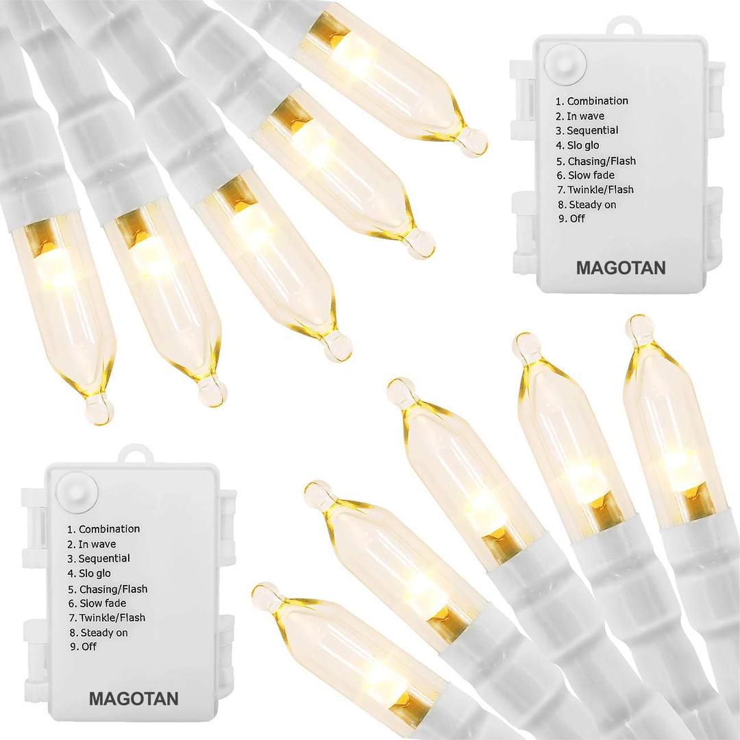 MAGOTAN Battery Operated Christmas Lights - 16ft 50 LED String Lights with Timer, Waterproof, Warm White, 2 Pack for Indoor/Outdoor Wedding Party, Home, Garden