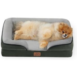 Bedsure Orthopedic Dog Beds for Small Dogs - Washable Small Dog Cat Bed Waterproof, Comfort Pet Couch Sofa with Washable Removable Cover, Pets Bed with Non Skid Bottom, Boreal Canopy Green, 24"