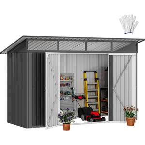 DWVO 9x4 FT Storage Shed for Bicycle, Functional Metal Tool Shelter Garden Storage Unit with Acrylic Windows, Secure Entry Lock, Water-Resistant Waste Enclosure for Outdoor Patio Garden (Dark Gray)