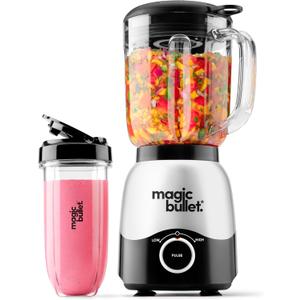 magic bullet Combo Blender, 600W, 48oz Pitcher, 16oz Cup with To-Go Lid, Easy Cleaning, Cross Blade, for Smoothies, Sauces, Shakes, Salsa, Hot Blends, Silver, MBF50200