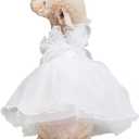 QWINEE Bowknot Decor Dog Dresses Contrast Mesh Kitten Puppy Princess Dress Small Medium Dog Kitten Skirt Costume Sundress White XL (X-Large)