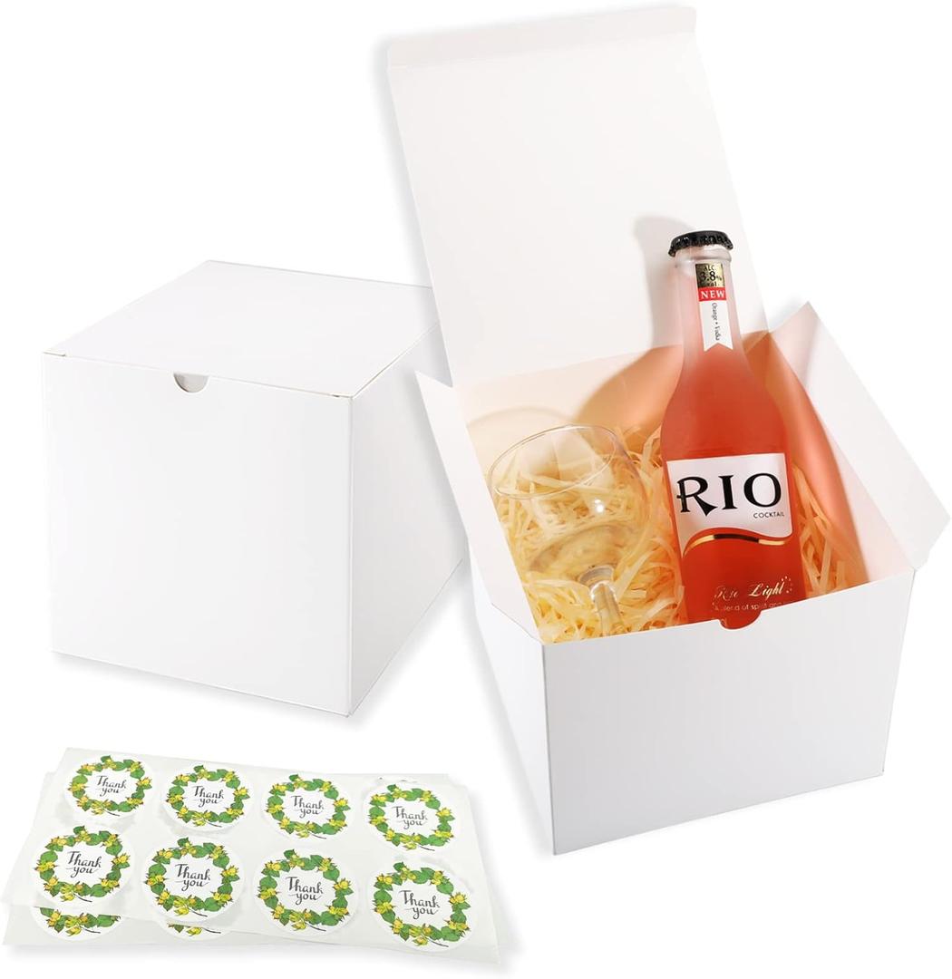 Frantis White Gift Boxes, 15 Pack 6x6x6 inch Small Gift Boxes with Lids for Weddings, Christmas, Valentine's, Ornaments, Bridesmaid Boxes Easy to Assemble Includes 16 Thank You Stickers