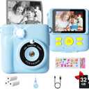 GKTZ Kids Camera Instant Print - 1080P HD Toddler Digital Camera with 32GB SD Card - IPS HD Screen, Ultra-Fast Printing, 2000mAh Battery, Birthday for Girls & Boys Ages 3-16, Blue