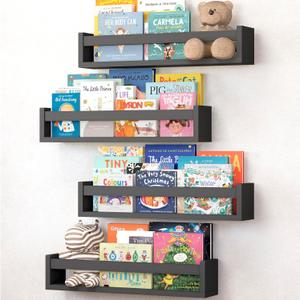NATURE SUPPLIES Set of 4 Black Floating Shelves for Wall, 23.1 Inches, Kids Bookshelf for Bedroom, Nursery Storage, Modern Wall-Mounted Design, Ideal for Organizing Books, Toys, and Decorative Items