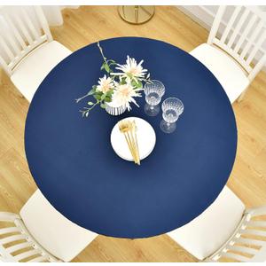 Rally Home Goods Indoor Outdoor Patio Round Fitted Vinyl Tablecloth, Flannel Backing, Elastic Edge, Waterproof Wipeable Plastic Cover in Solid Blue Color for 5-Seat Table of 36-42 Diameter
