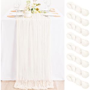 MLMC 8 Pack Ivory White Table Runner Rustic Gauze Cheesecloth Table Runner 10ft Cheese Cloth Cenerpiece 35x120 Inches for Dessert Anniversary Wedding Bridal Baby Shower Decor
