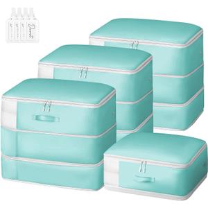 Comforter Storage Bag - Large Capacity Blanket Storage Bags 3-Layer Ultra Space Saving Self Compression Organizer, Washable Compression Bags for Storage Comforter Blanket, 4-Pack, Blue