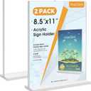 MaxGear Acrylic Sign Holder 8.5x11 Inches 2 Pack, Double Sided Clear Display Stand Table Top Paper Holder, Vertical Menu Flyer Stand, Plastic Frame for Stores, Restaurants, Hotels, Office