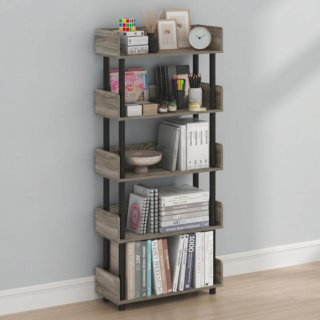 Furinno Turn-N-Tube Book Shelf, 5-Tier Bookshelf, Bookcases, French Oak