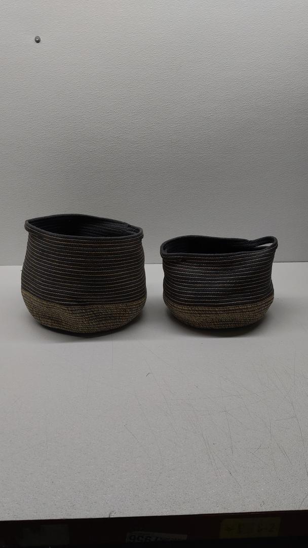 HD Medium-Large Fabric Rope Basket Set of 2, Dark Brown Stripe