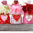 Valentines Day Table Decor, Centerpieces for Tables, Printed Mason Jar Valentine Table Centerpiece, Hydrangea, Wood Tray, 13 Pcs Farmhouse Valentines Day Table Decorations for Home, Kitchen