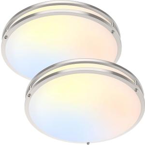 16 Inch LED Flush Mount Ceiling Light Fixture, Dimmable 5CCT Selectable 2700K Warm White-6500K Super Bright Daylight White, 50W 6000LM Round Brushed Nickle Ceiling Lamps for Living Room Kitchen, 2PACK